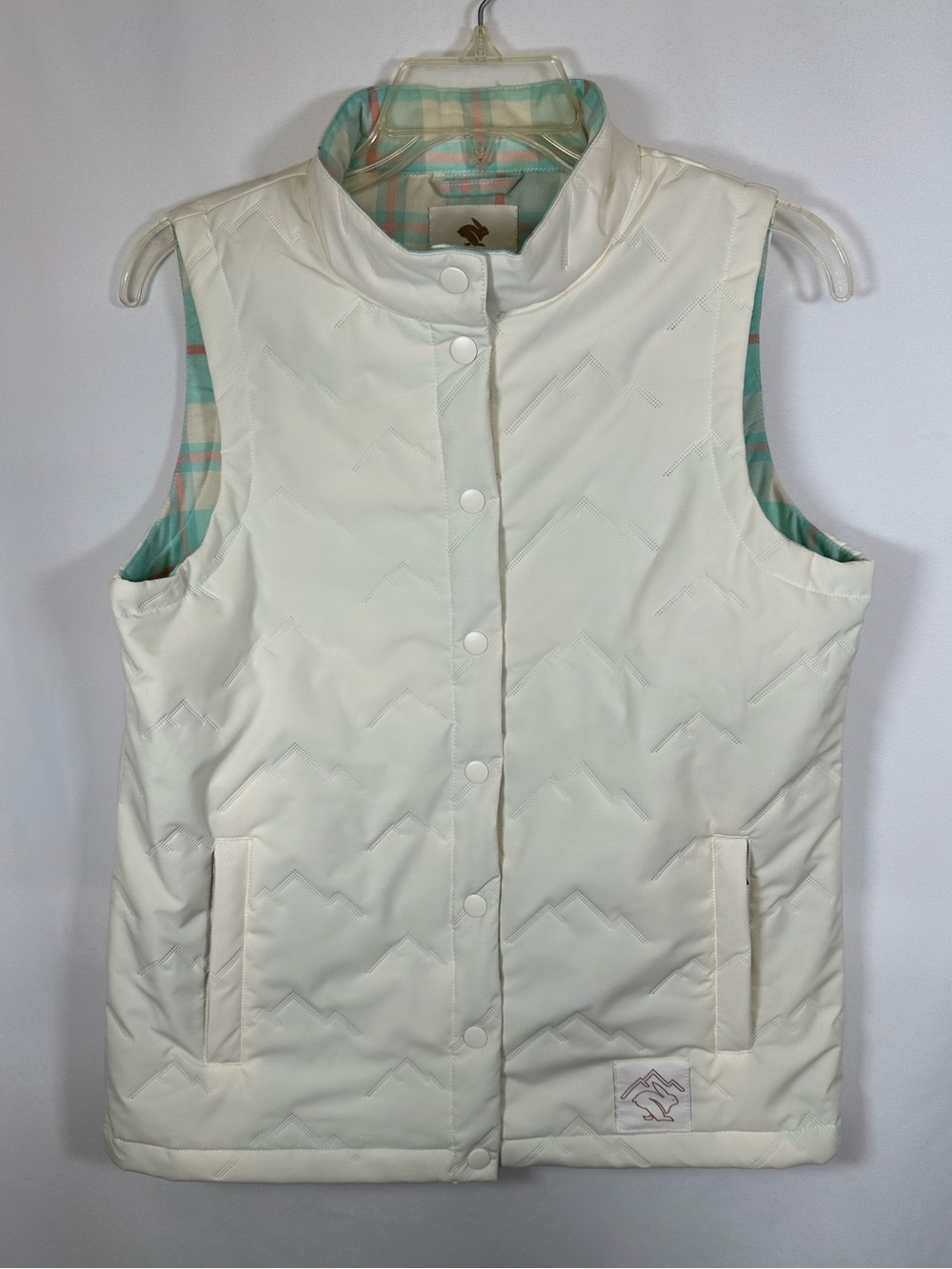 rabbit Dawn To Dusk Quilted Vest White Plaid Lining Thermolite Merino Wool MD